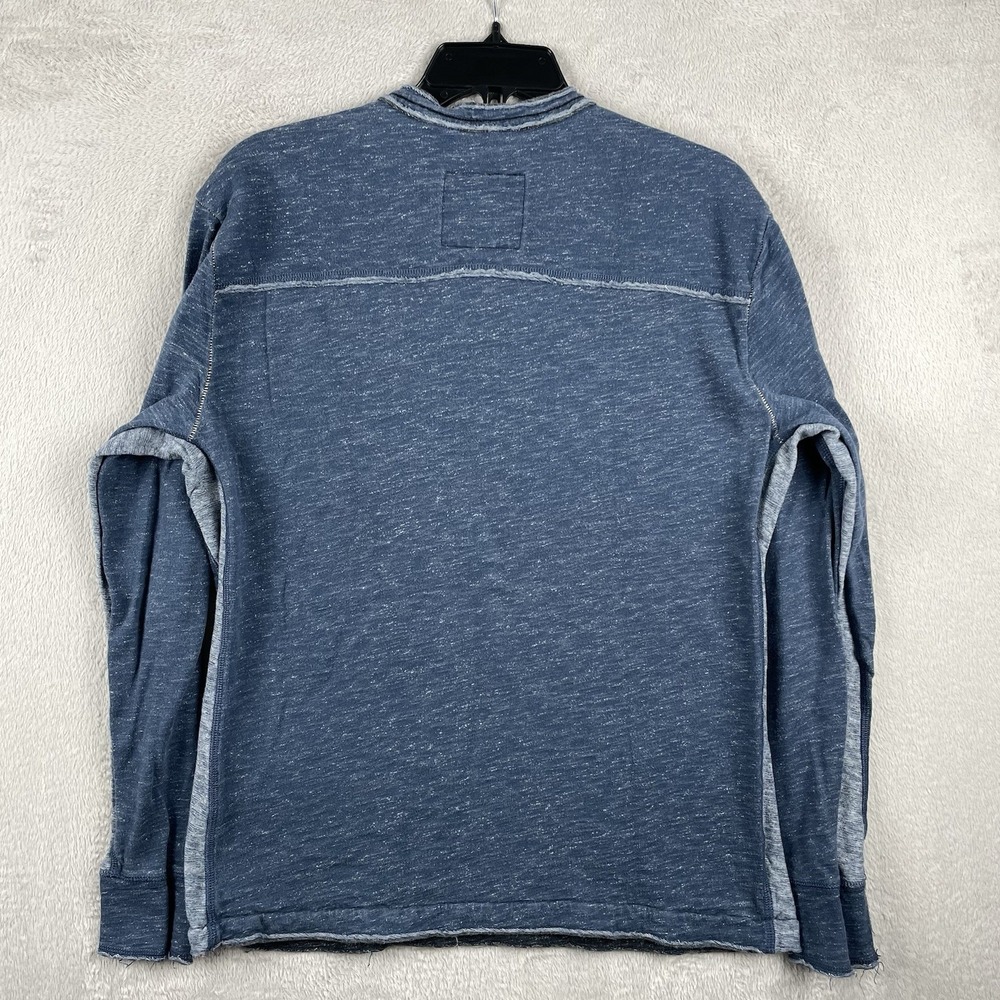 32 Bar Blues Henley Shirt Mens Medium Heather Blue Elbow Patches Long Sleeve - Picture 2 of 8